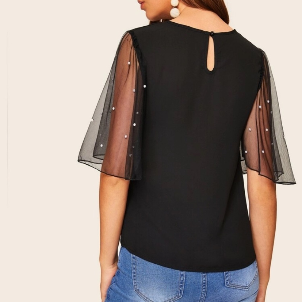 FREE W/ BUNDLE OF 2+ Mesh and Pearl Sleeve Top - Picture 2 of 2